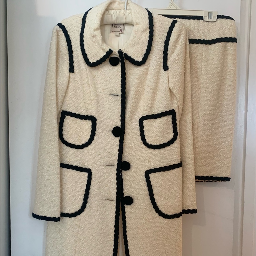 Nanette Lepore Cream and Black coat and skirt set